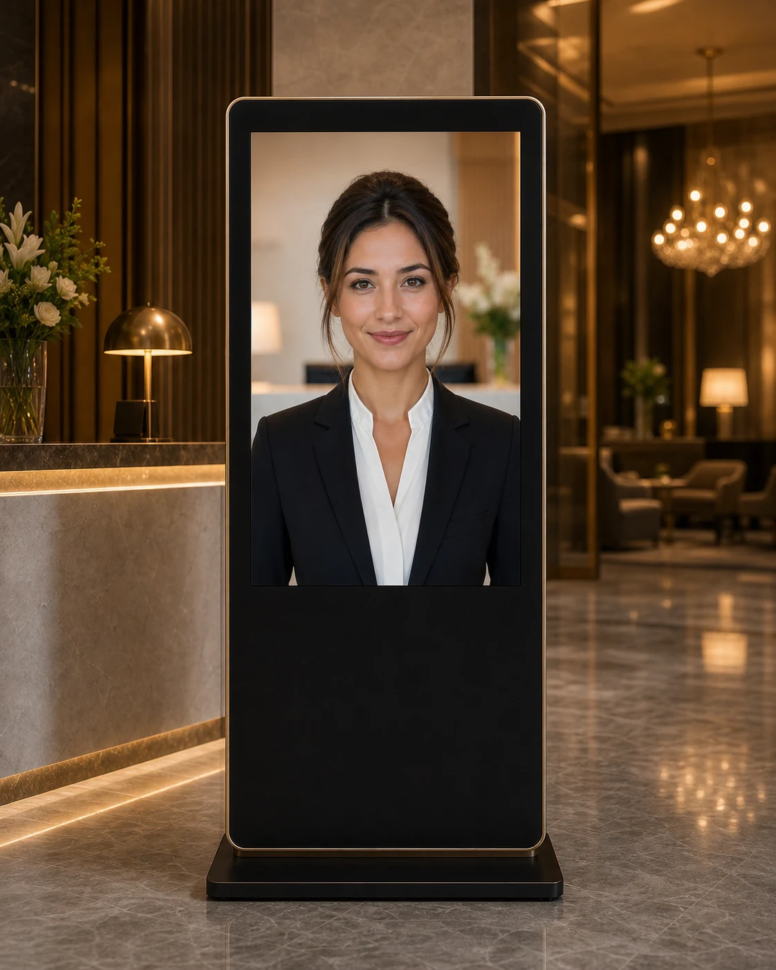 Monitor totem Giorgia con concierge digitale femminile in hotel
